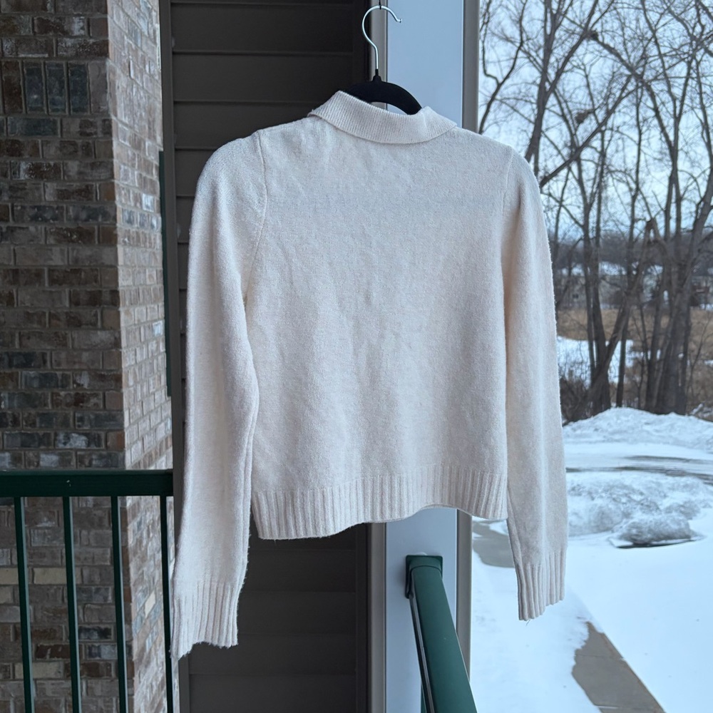 🆕 French Connection Cream Knit Polo Sweater Button Front Soft Stretchy Size S - Picture 4 of 15
